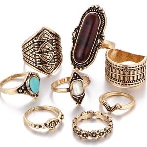 Boho Gold Tone 8 Ring Set
